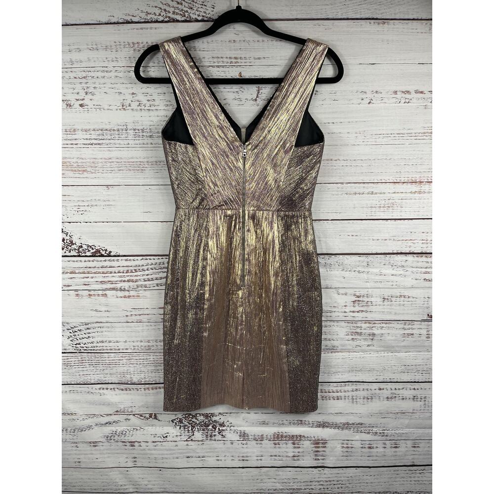 Phoebe Dress Women's SZ 0 Gold Metallic V Neck Sheath Sleeveless Party Cocktail - Picture 9 of 11
